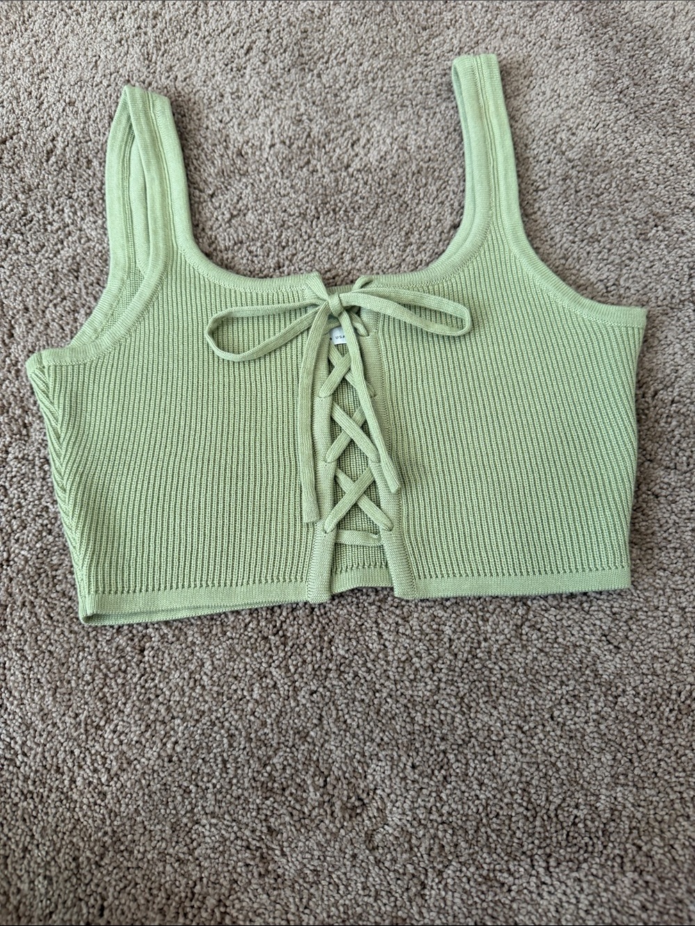 Ribbed Lace-Up Crop Tank Top - Mint Green